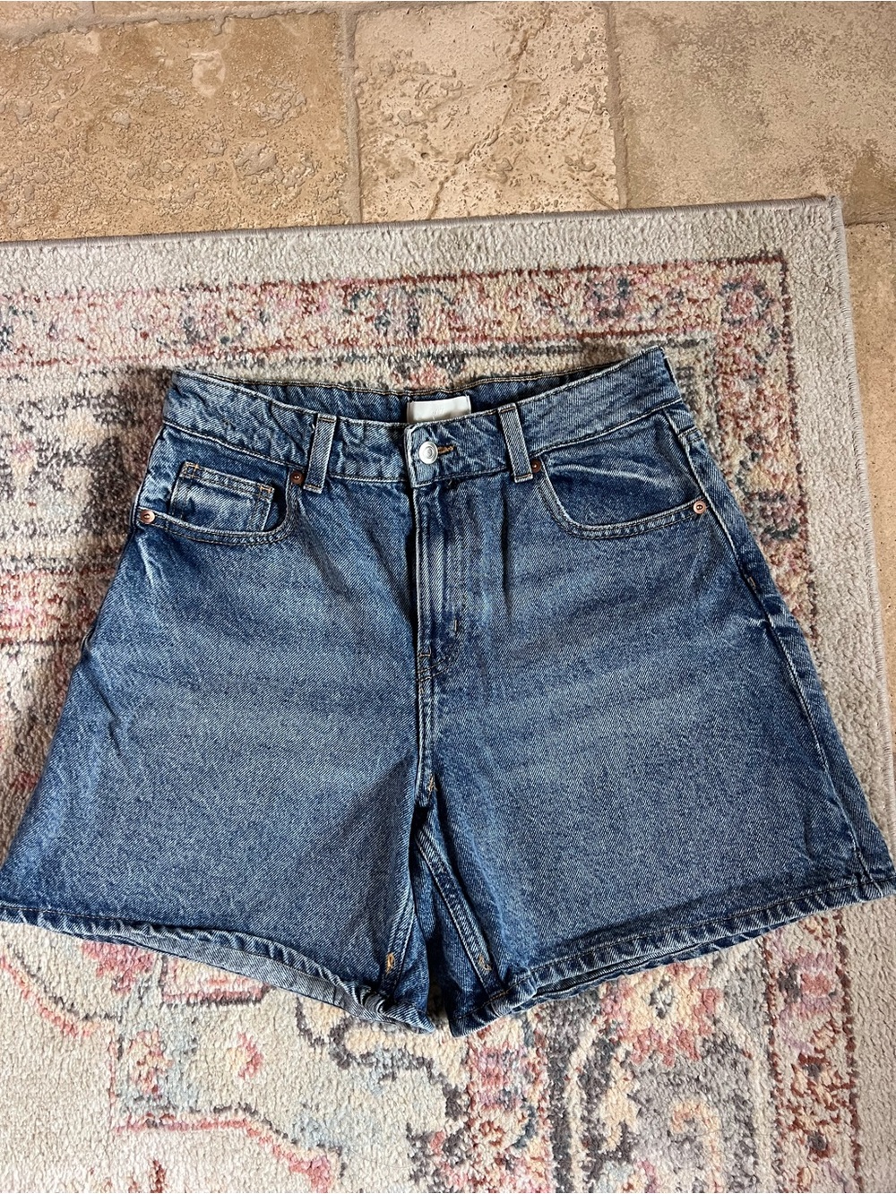 H&M Dark Blue High-Rise Denim Shorts